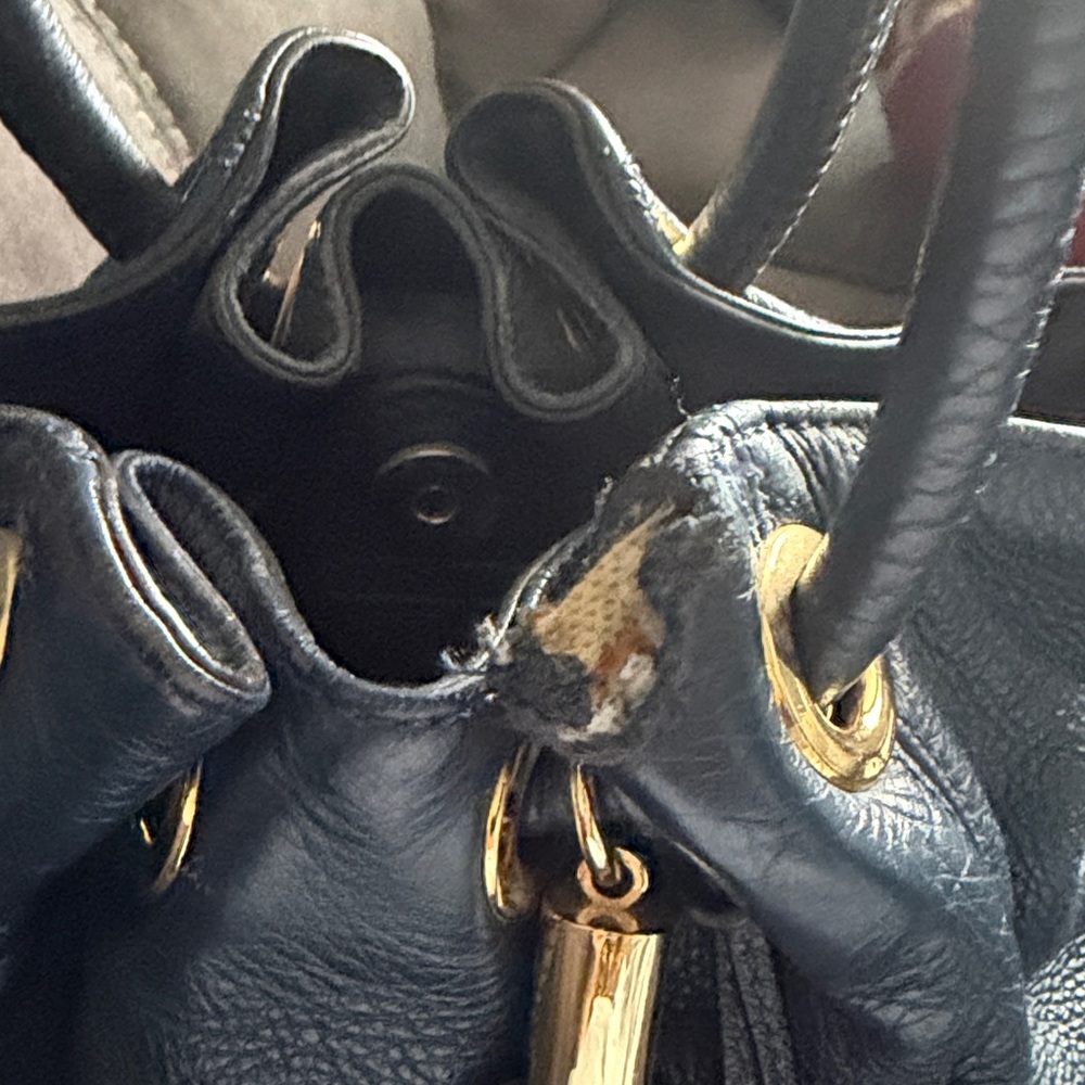Michael Kors Navy Leather Drawstring Shoulder Bag with Gold Hardware - Picture 4 of 4
